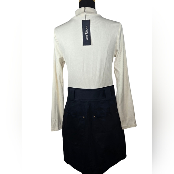 NWT $368 Veronica Beard Morrissey Contrast Belted Mini Dress White/Navy Size M - Picture 12 of 13